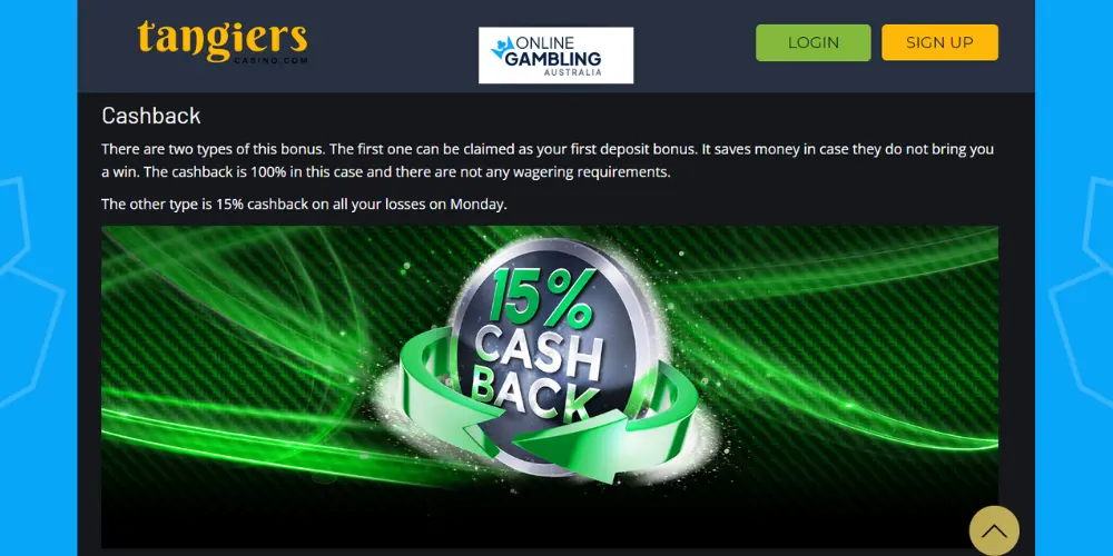 Tangiers casino Cashback Bonus