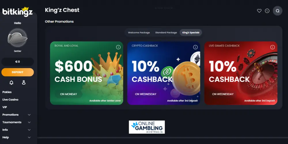 Bitkingz Casino cashback bonus