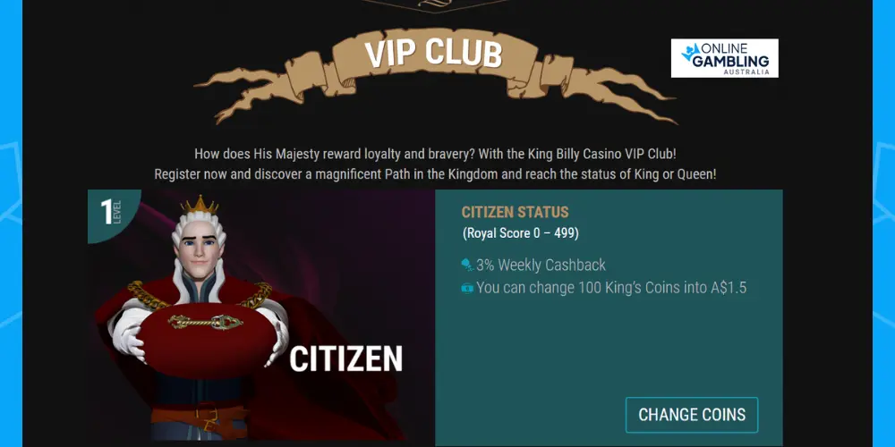 King Billy Casino Vip program