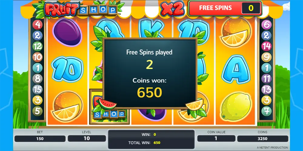 fruit shop pokie winning screen