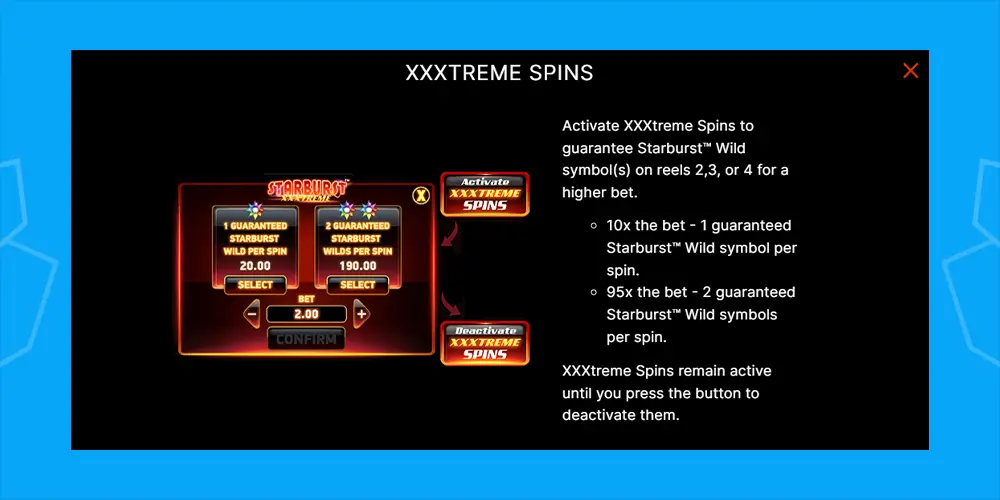 starburst xxxtreme spins