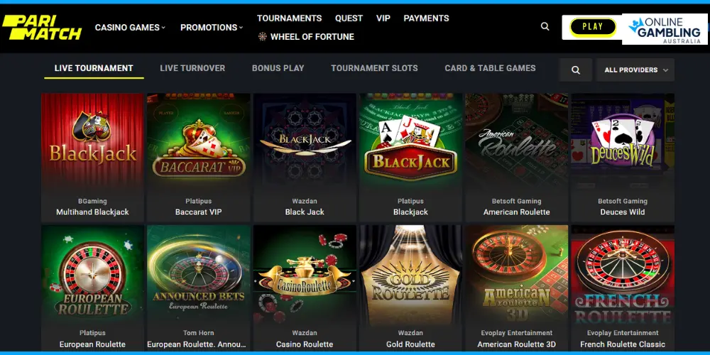 Pari Match casino live games australia