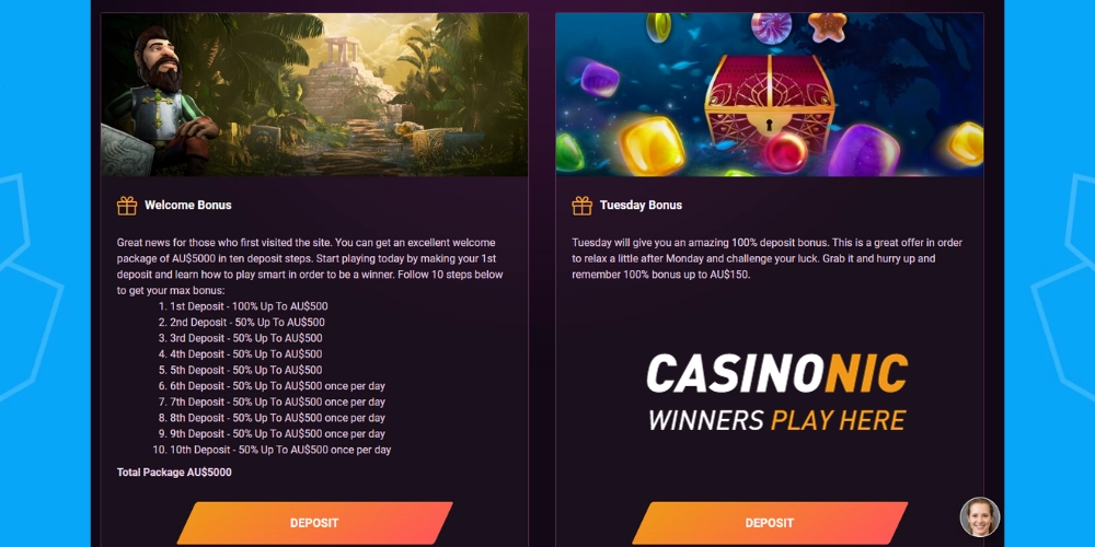 Welcome bonus at CasinoNic Australia