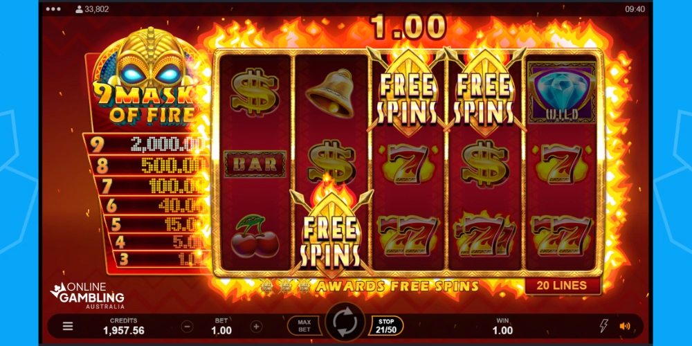 9 Masks of Fire Pokie Bonuses