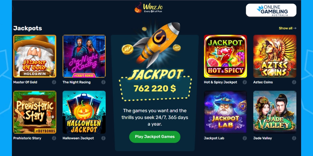 Jackpot Pokies at Winz.io Casino