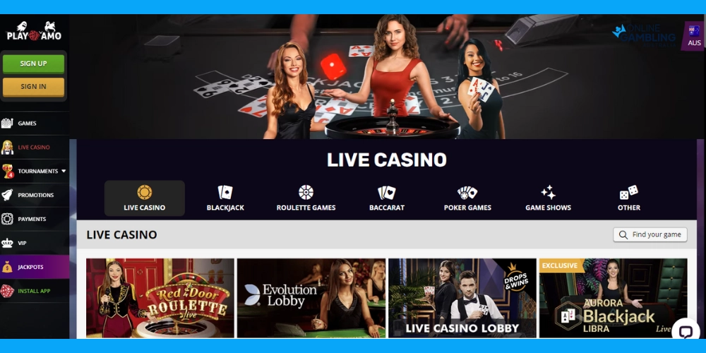 PlayAmo Live Casino games