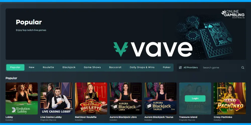 Live Casino games at Vave Casino