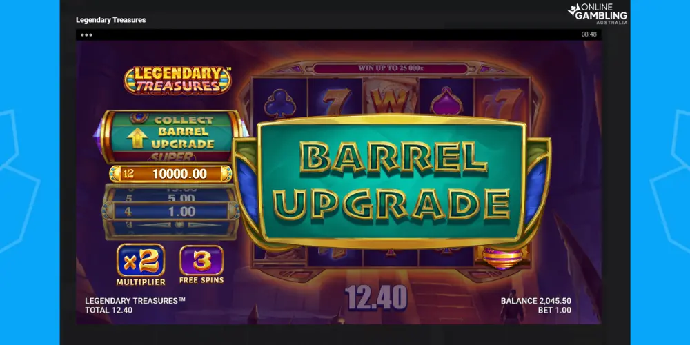 Legendary Treasures Pokie Bonuses Feature Barrel