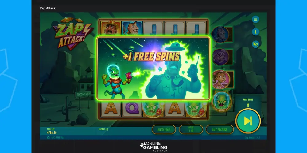 Zap Attack Bonus Game with Free Spins