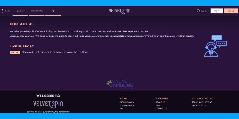 Velvet Spin Online Casino Au Help